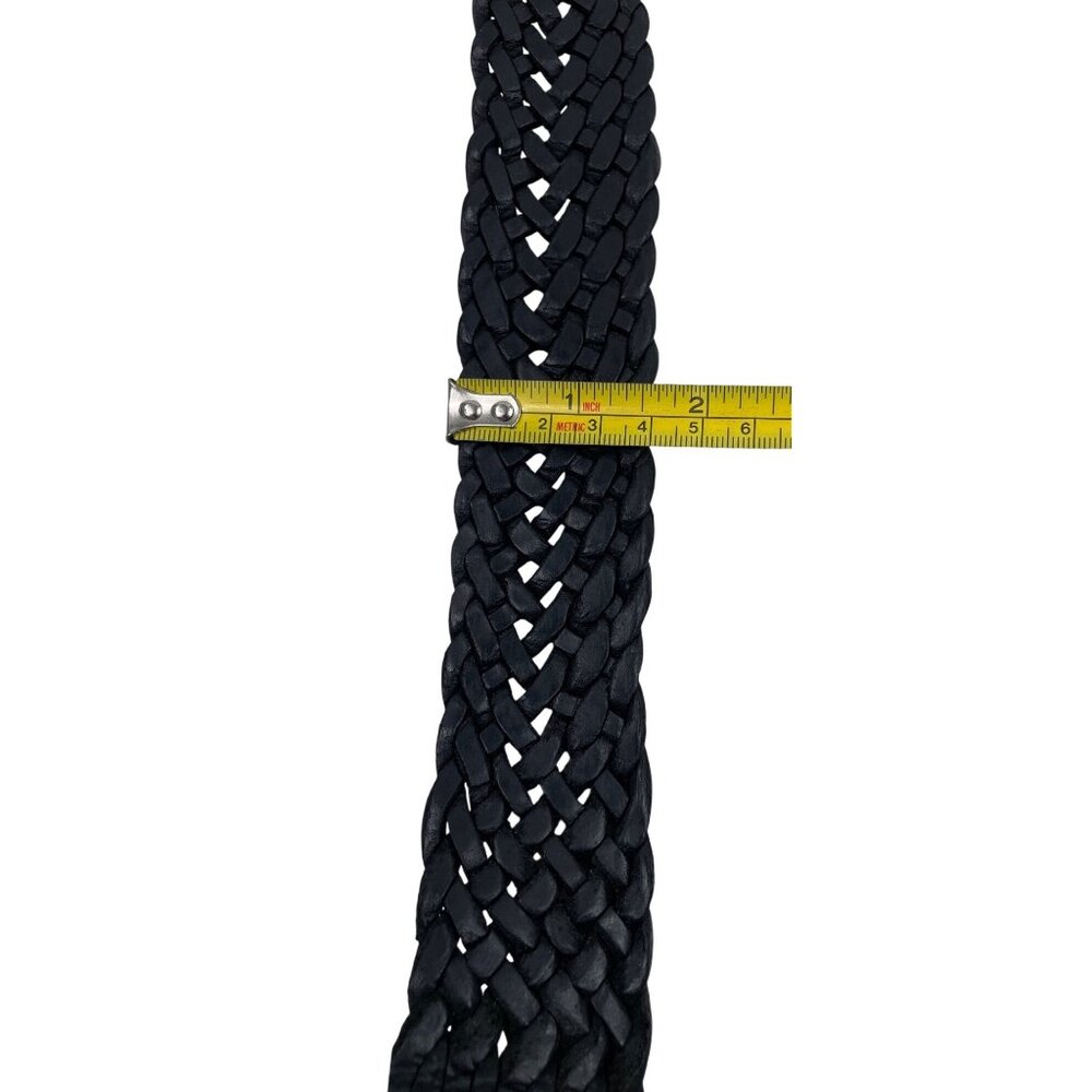 Vintage Black Braided Leather Belt With Wooden Buckle Mens Large Made In Morocco - Picture 10 of 11